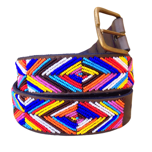 Beaded Masai Belt Handmade Leather Maasai Tribe Ethnic Made in Kenya Size 32-46