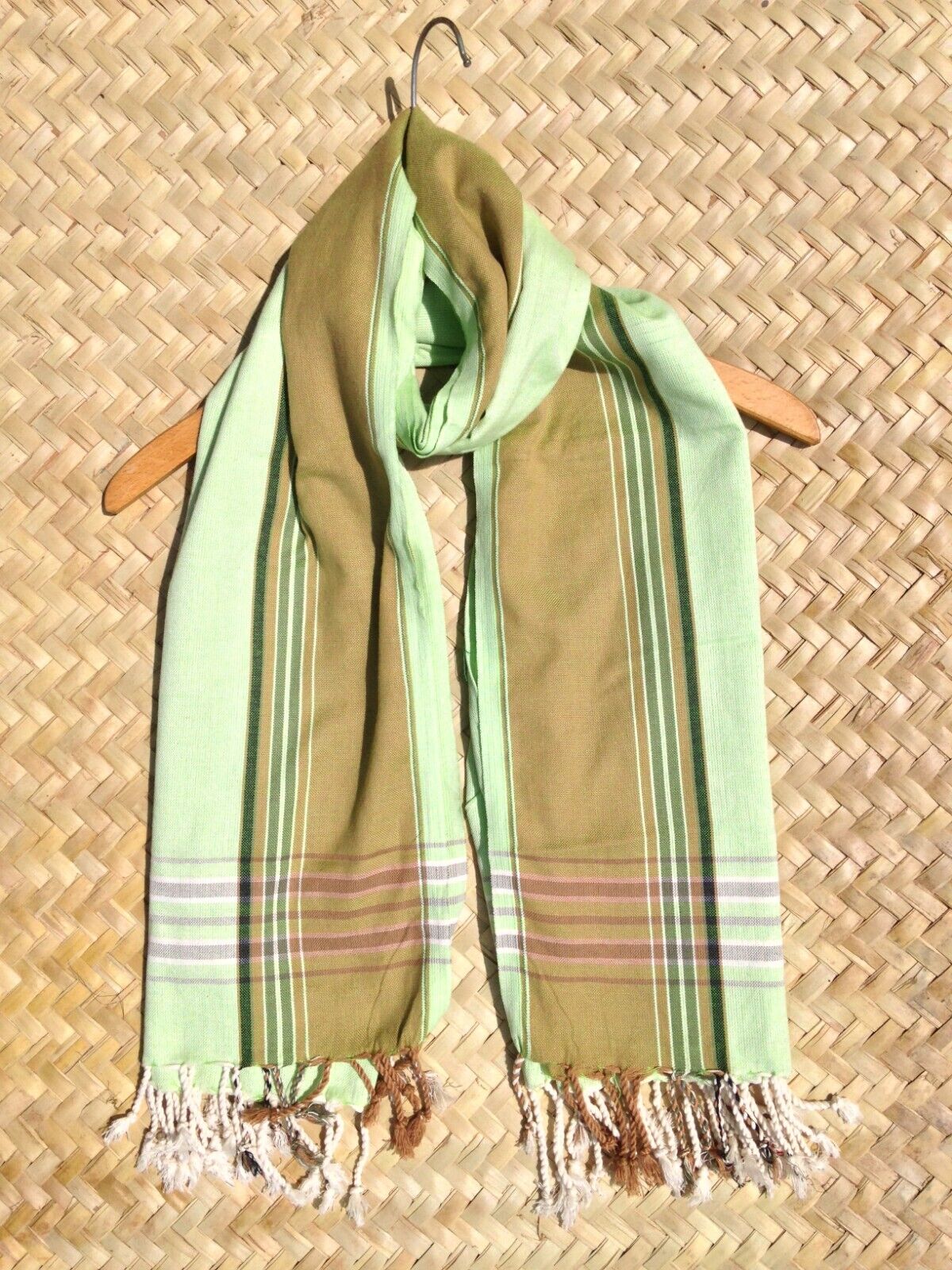 Kikoi Vibrant Gift 100% Cotton Ethnic Green Tassels Scarf Beach Wrap Kenyan Made