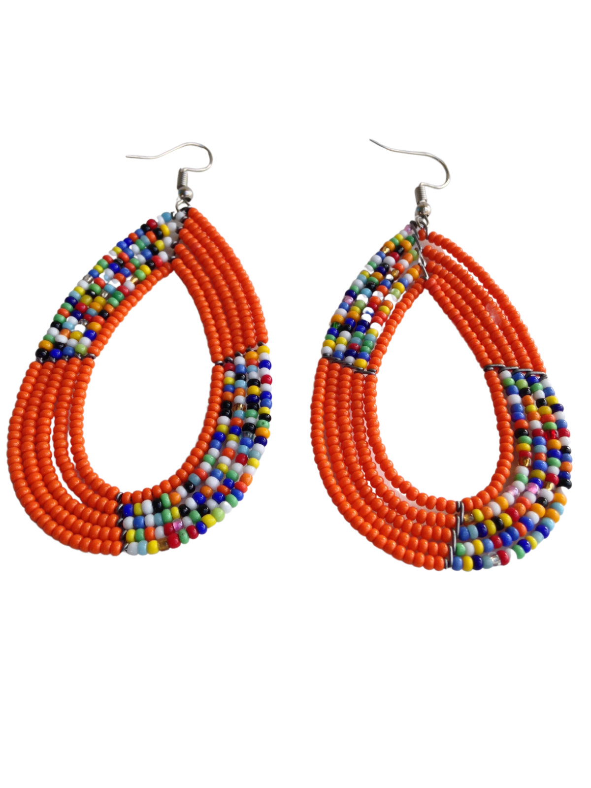 Set of 9 Earrings African  Hand-Crafted Ethnic Jewelry Masai Glass Beaded Orange