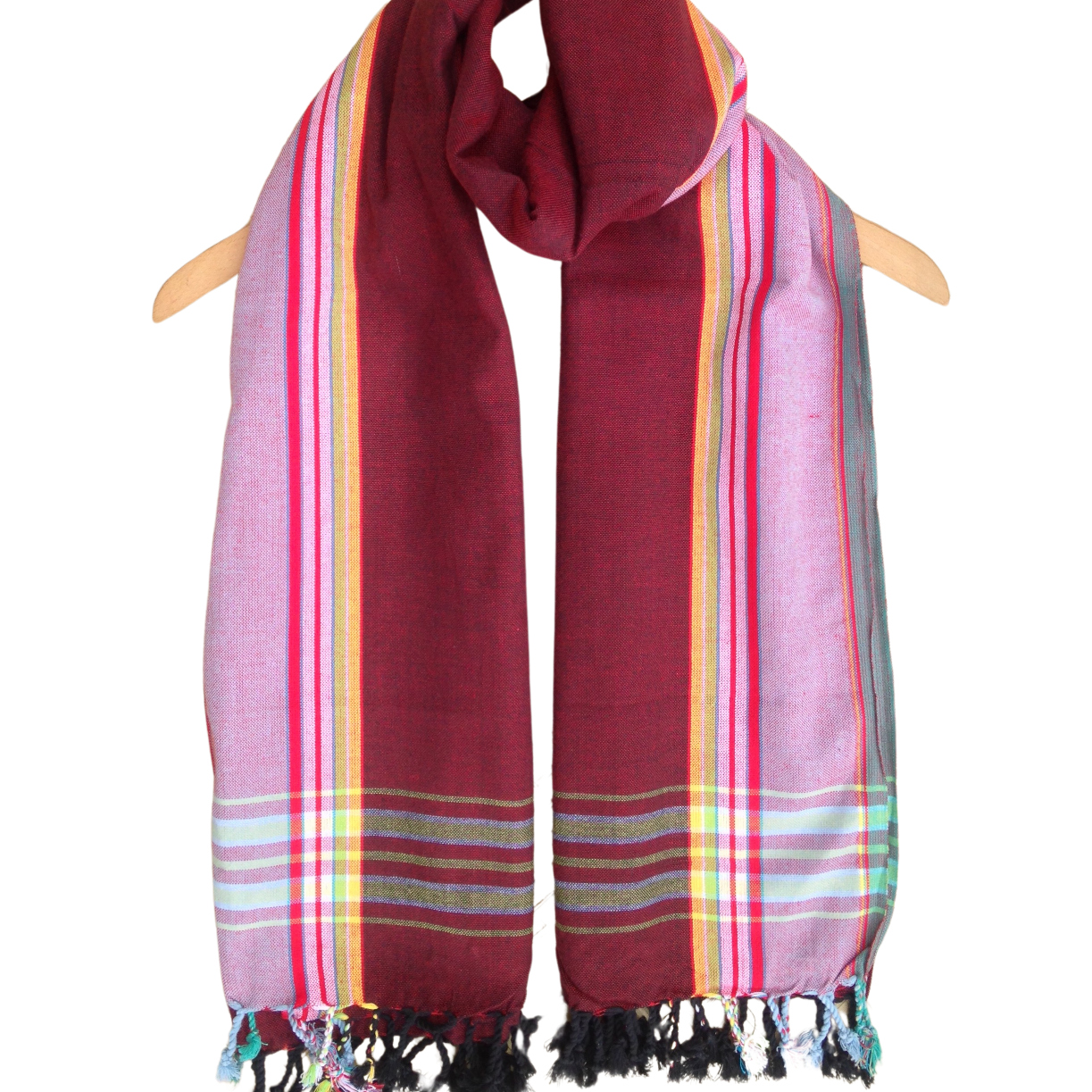 Kikoi Vibrant Gift 100% Cotton Ethnic Maroon Pink Tassels Scarf Beach Wrap Kenya