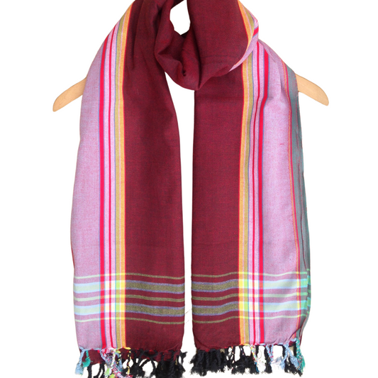 Kikoi Vibrant Gift 100% Cotton Ethnic Maroon Pink Tassels Scarf Beach Wrap Kenya