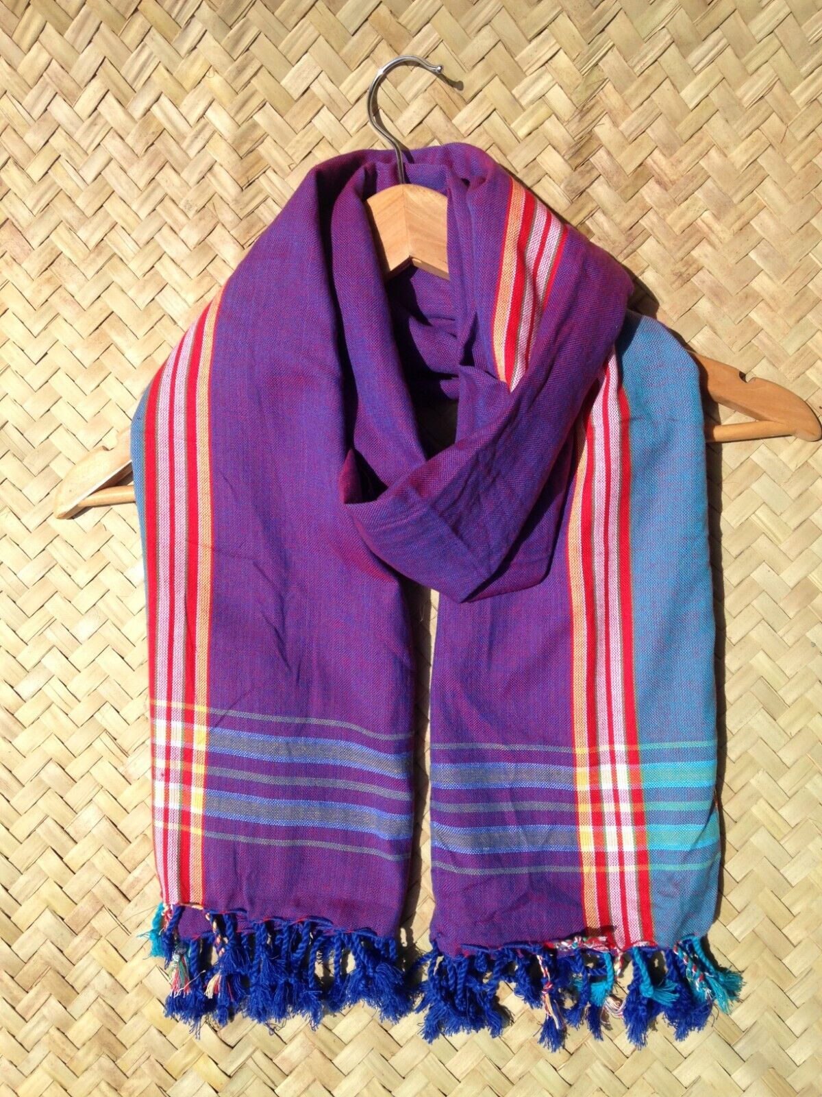 Kikoi Vibrant Gift 100% Cotton Ethnic Purple Tassels Scarf Beach Wrap Kenya Made