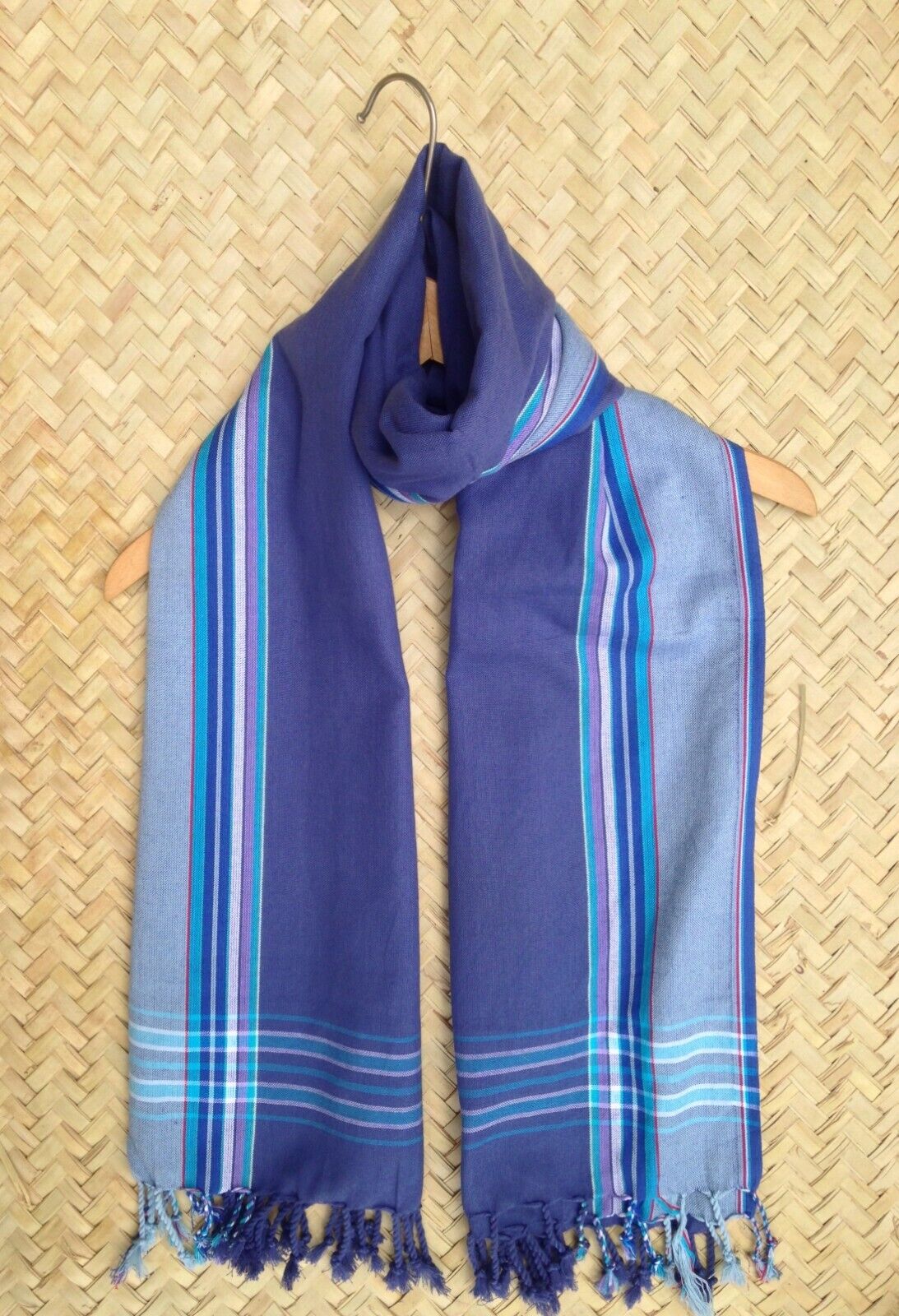 Kikoi Vibrant Gift 100% Cotton Ethnic Lilac Blue Tassels Scarf Beach Wrap Kenya