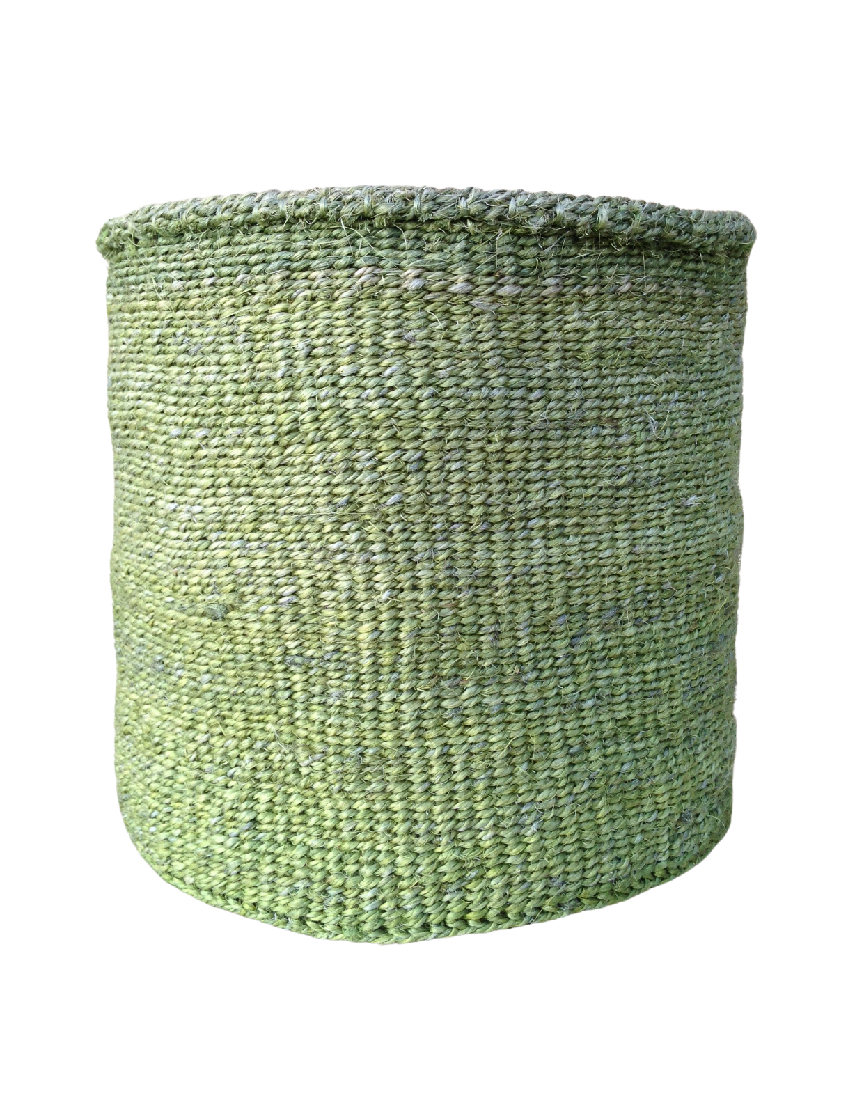 African Kiondo Basket Woven Sisal Storage Planter Kenyan Made 10.5 in/27cm Green