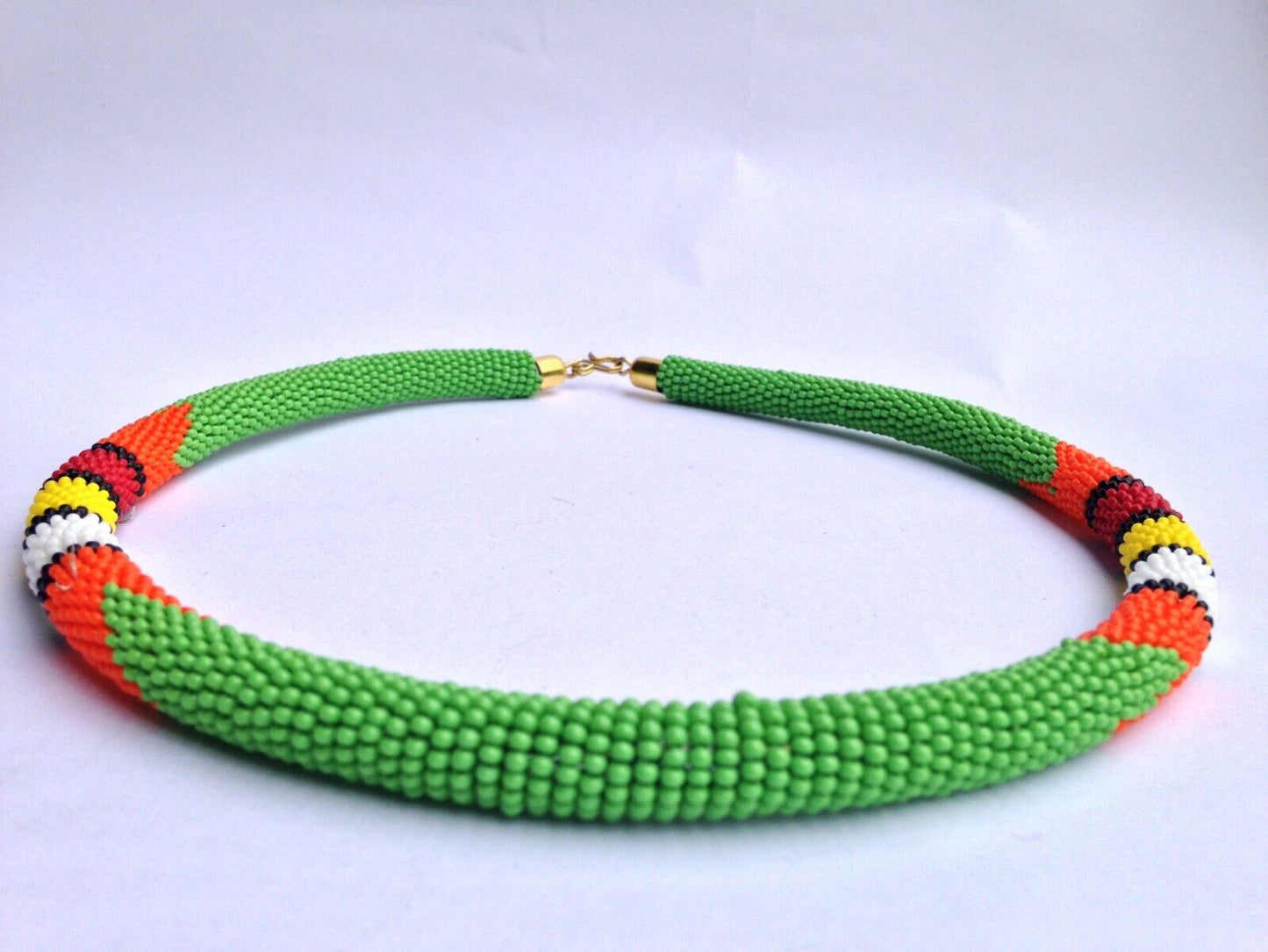 Set of Earrings Bracelet Choker Hand-Crafted Ethnic African Masai Jewelry Green