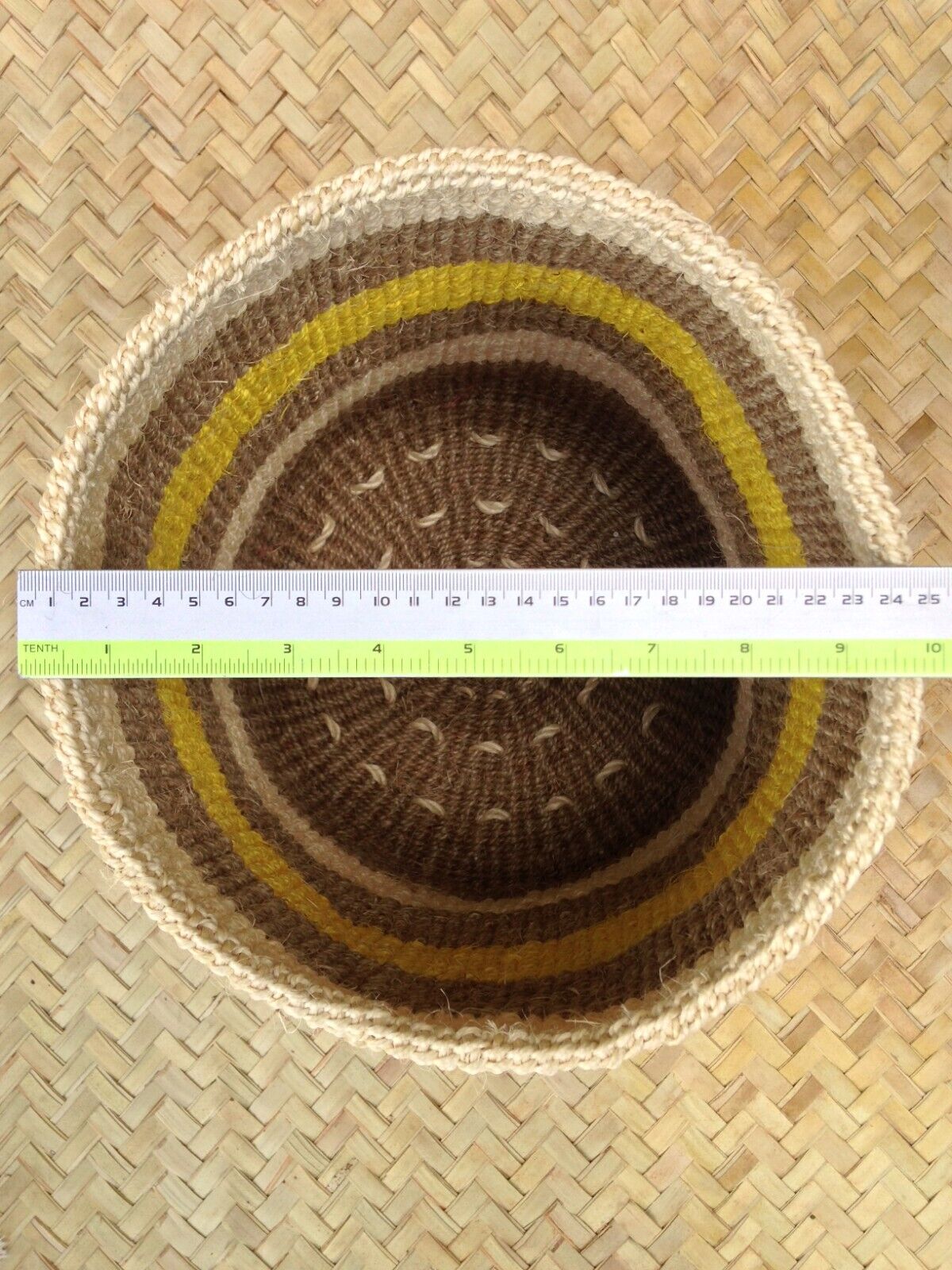 African Kiondo Basket Woven Sisal Storage Planter Kenyan Made 10.5 in/27cm Beige