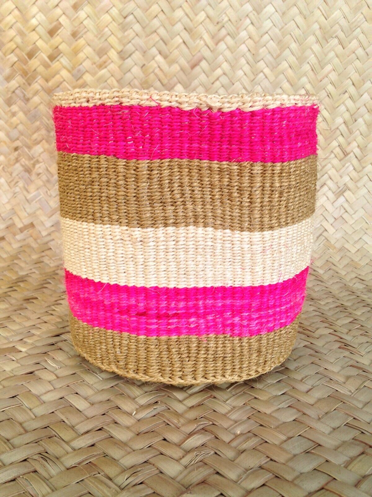 African Kiondo Basket Woven Sisal Storage Planter Kenyan Made Size 8 in /20.3 cm