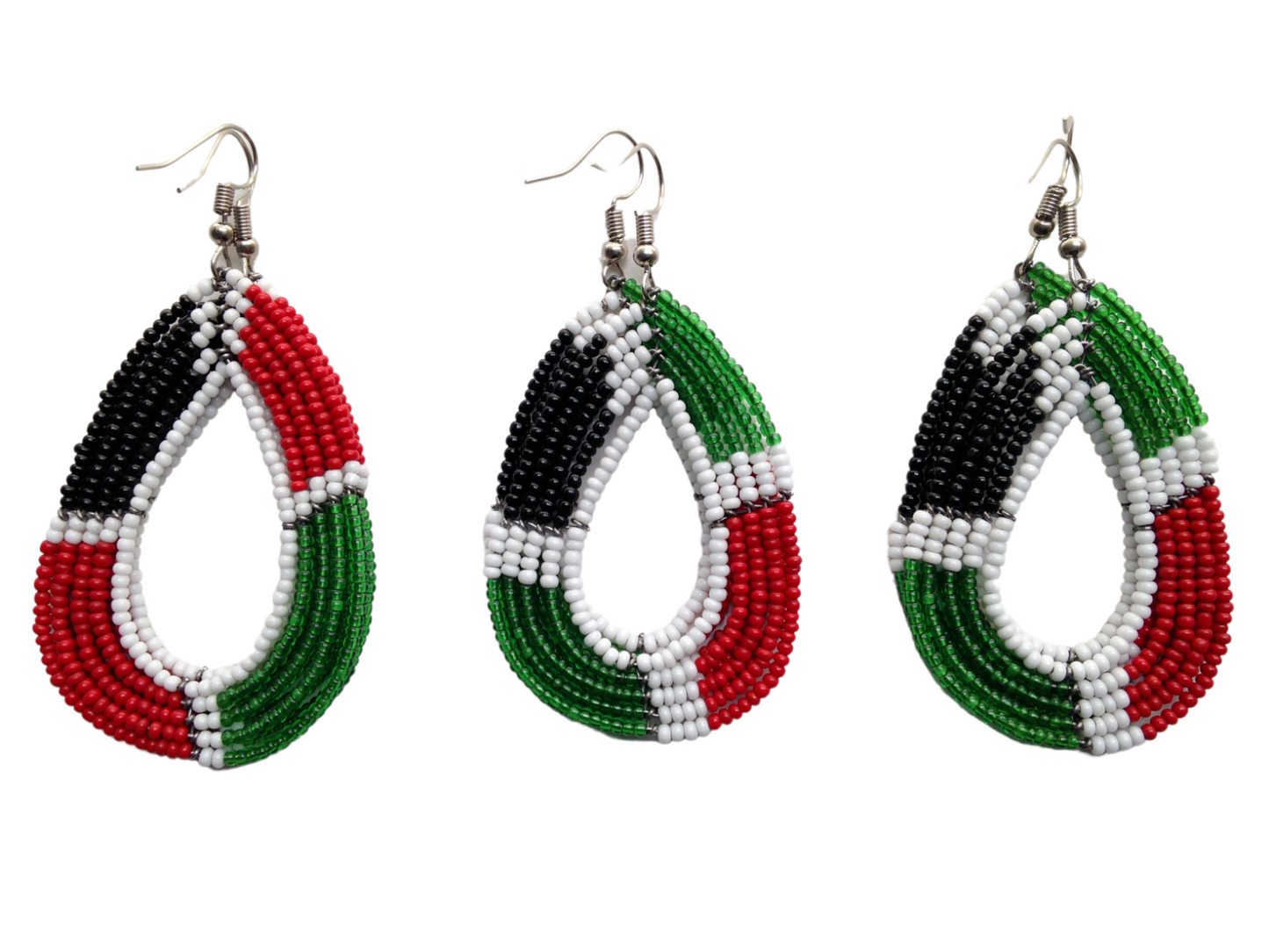 Set of 3 Earrings African Hand-Crafted Ethnic Jewelry Masai Beads Kenya Flag