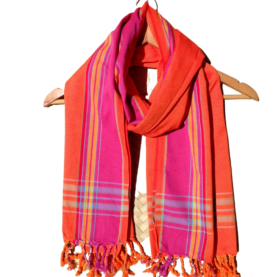 Kikoi Vibrant Gift 100% Cotton Ethnic Orange Tassels Scarf Beach Wrap Kenya Made