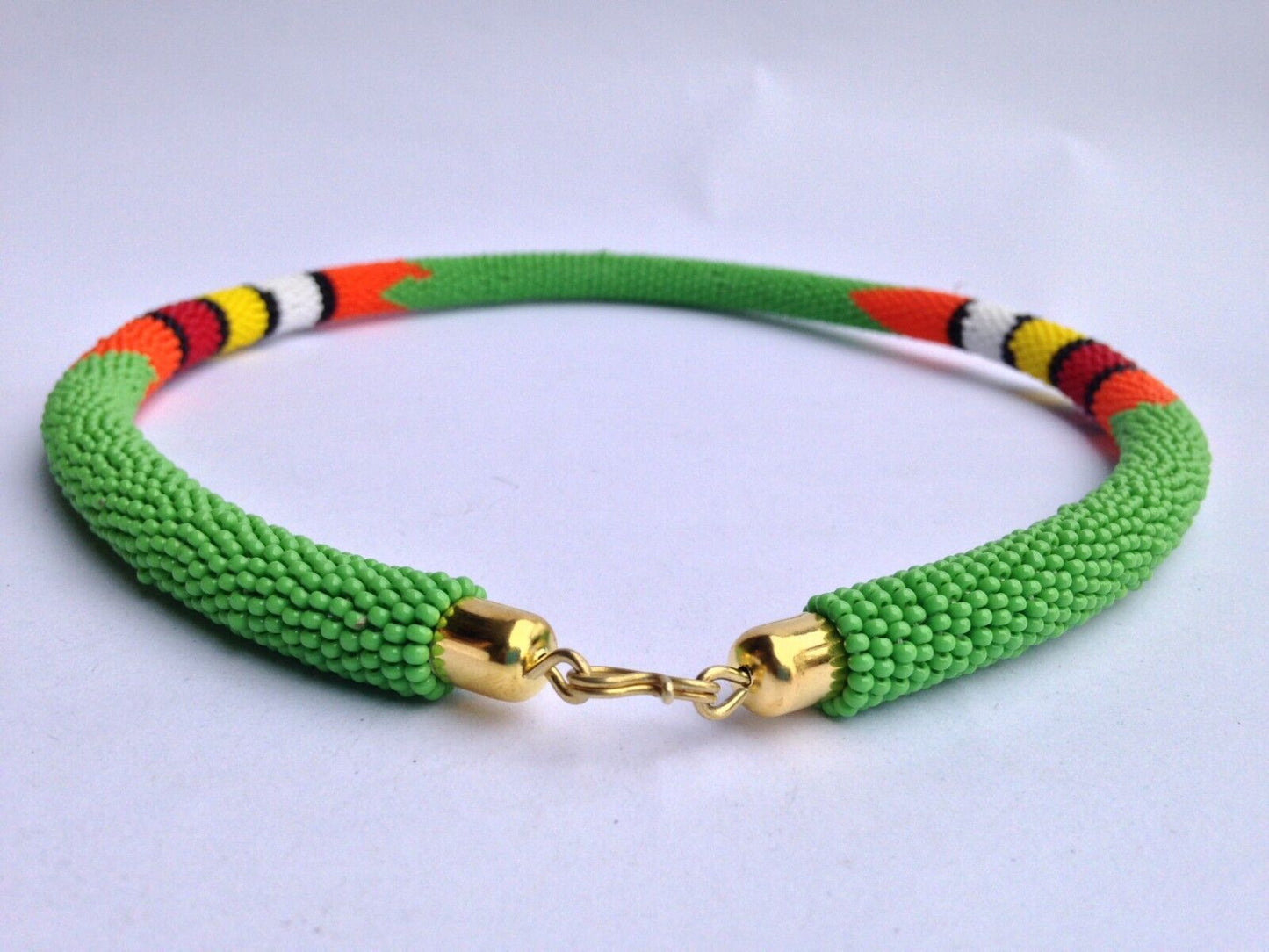 Set of Earrings Bracelet Choker Hand-Crafted Ethnic African Masai Jewelry Green