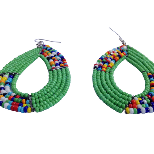 African Kenyan Hand-Crafted Ethnic Jewelry Colorful Masai Glass Beaded Earrings