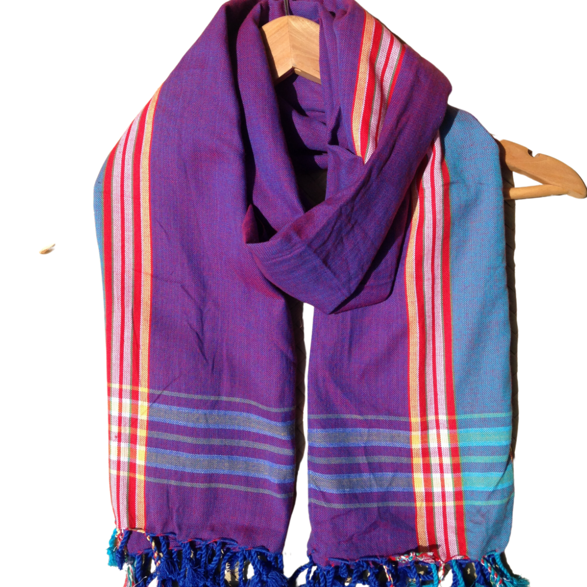 Kikoi Vibrant Gift 100% Cotton Ethnic Purple Tassels Scarf Beach Wrap Kenya Made