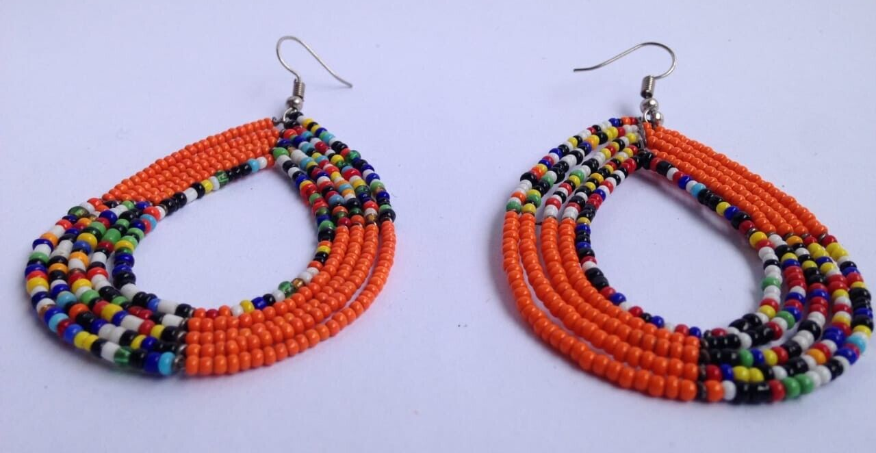 African Kenyan Hand-Crafted Ethnic Jewelry Colorful Masai Glass Beaded Earrings