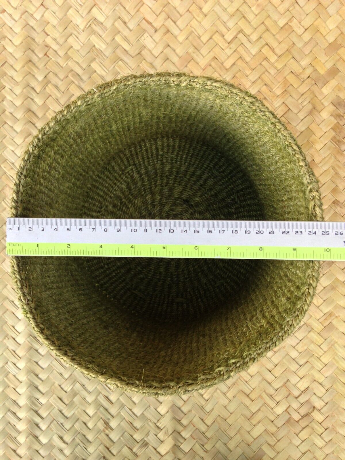 African Kiondo Basket Woven Sisal Storage Planter Kenyan Made 10 in/25.4cm Green