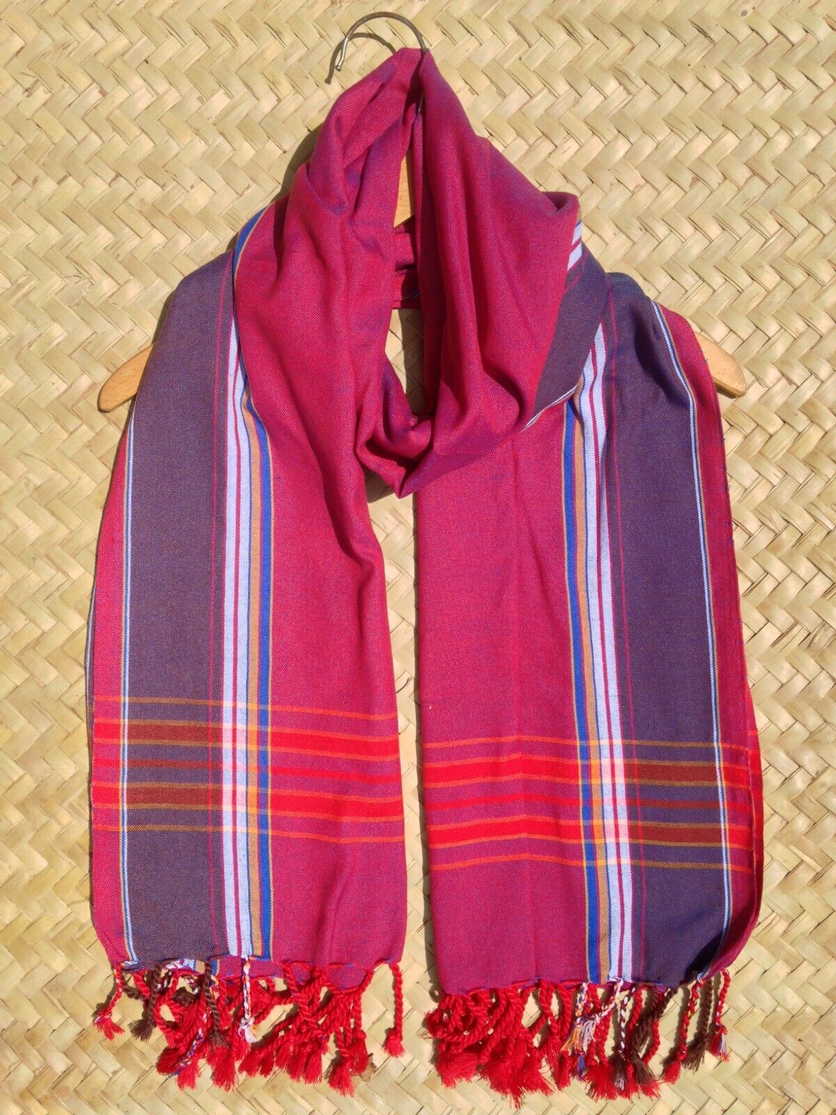 Kikoi Vibrant Gift 100% Cotton Ethnic Red Tassels Scarf Beach Wrap Kenyan Made