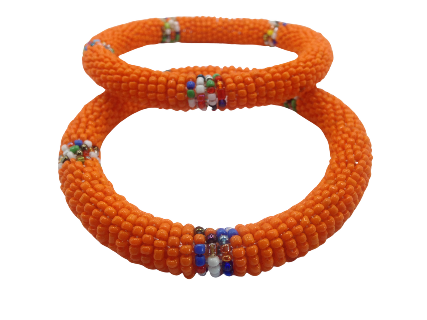 Wrist Band Bracelet Masai Beads African Unisex One Size Set Made in Kenya Orange