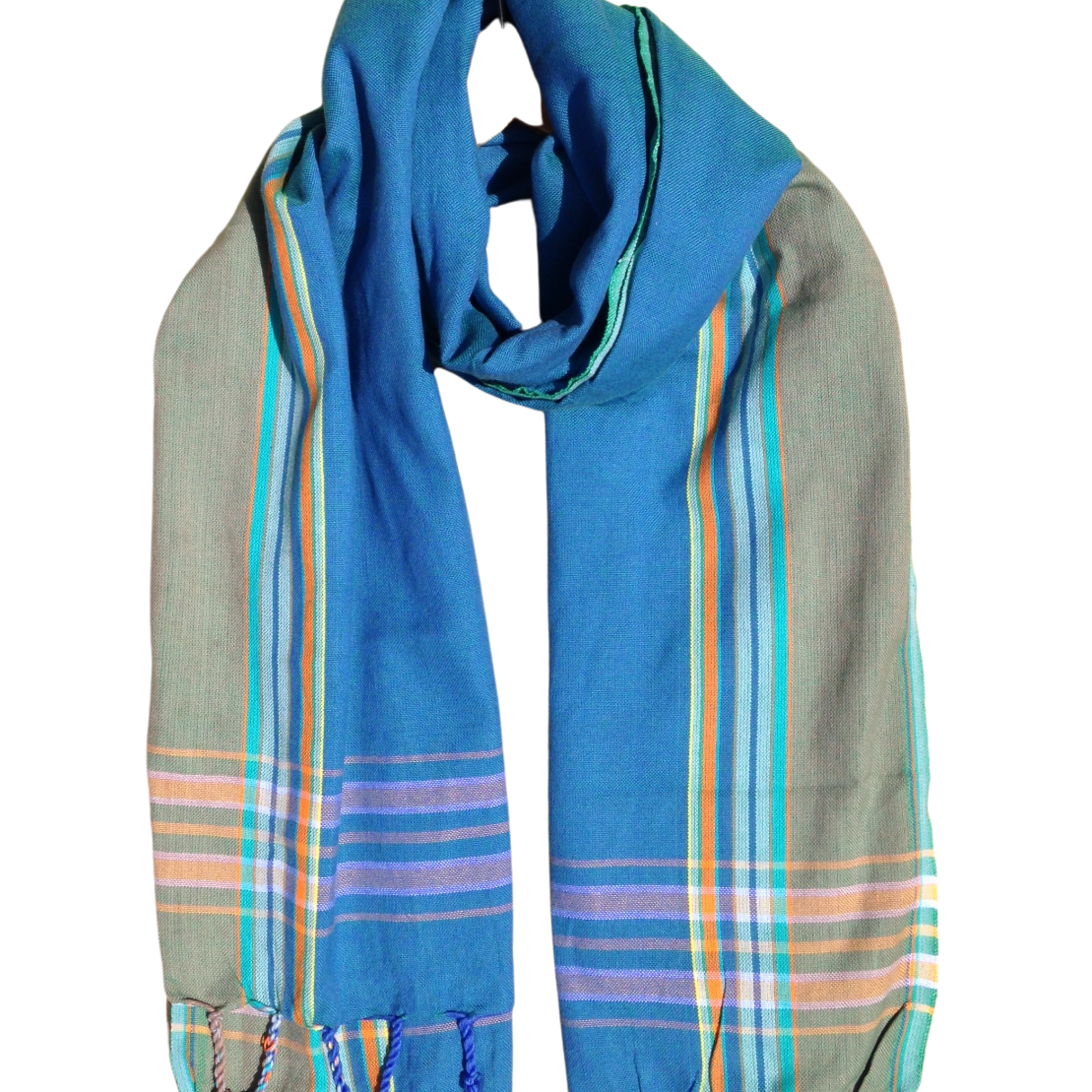 Kikoi Vibrant Gift 100% Cotton Ethnic Blue Tassels Scarf Beach Wrap Kenyan Made