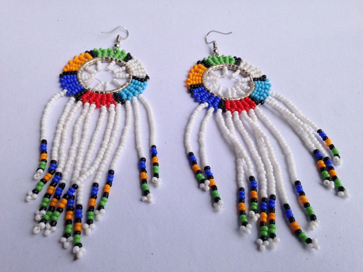 Set of 4 Earrings African Hand-Crafted Ethnic Jewelry Masai Glass Beaded White