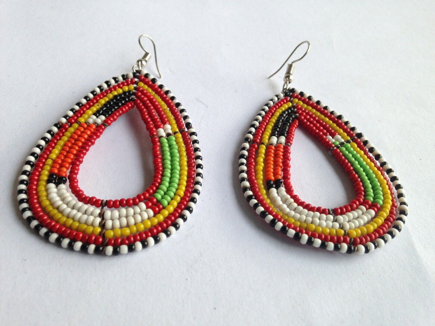 Set of 8 Earrings African Hand-Crafted Ethnic Jewelry Masai Glass Beaded  Red