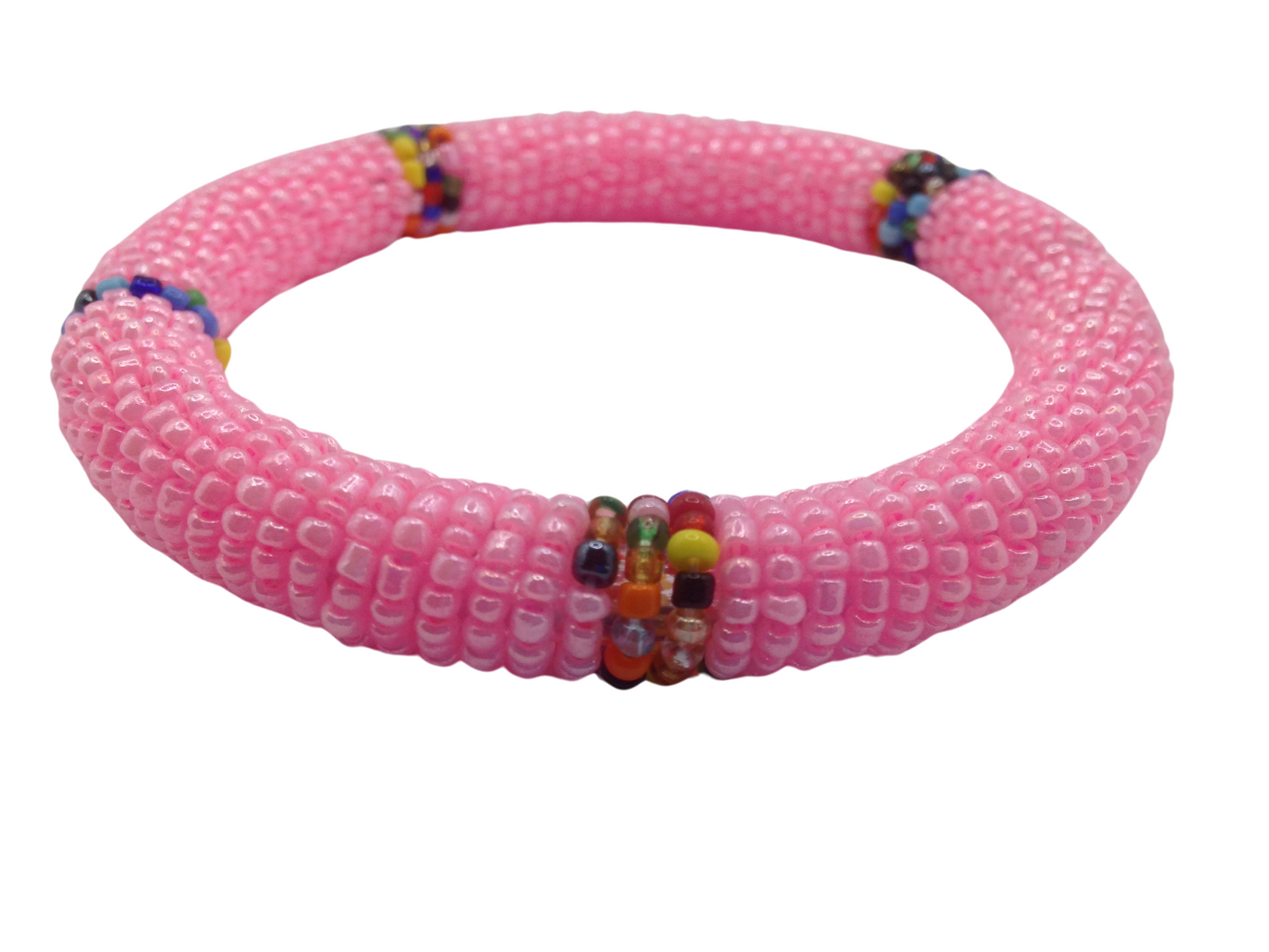 Wrist Band Bracelet Masai Beads  African Unisex One size Made in Kenya Pink