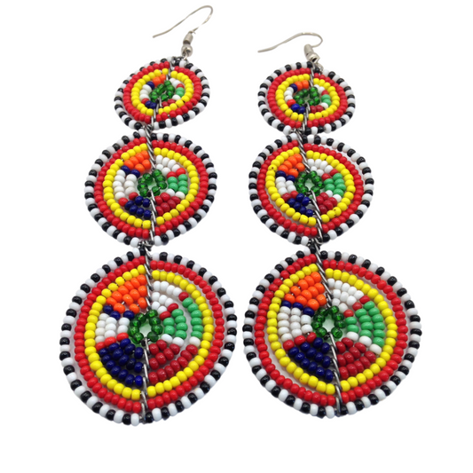 African Kenyan Hand-Crafted Ethnic Jewelry Colorful Masai Glass Beaded Earrings