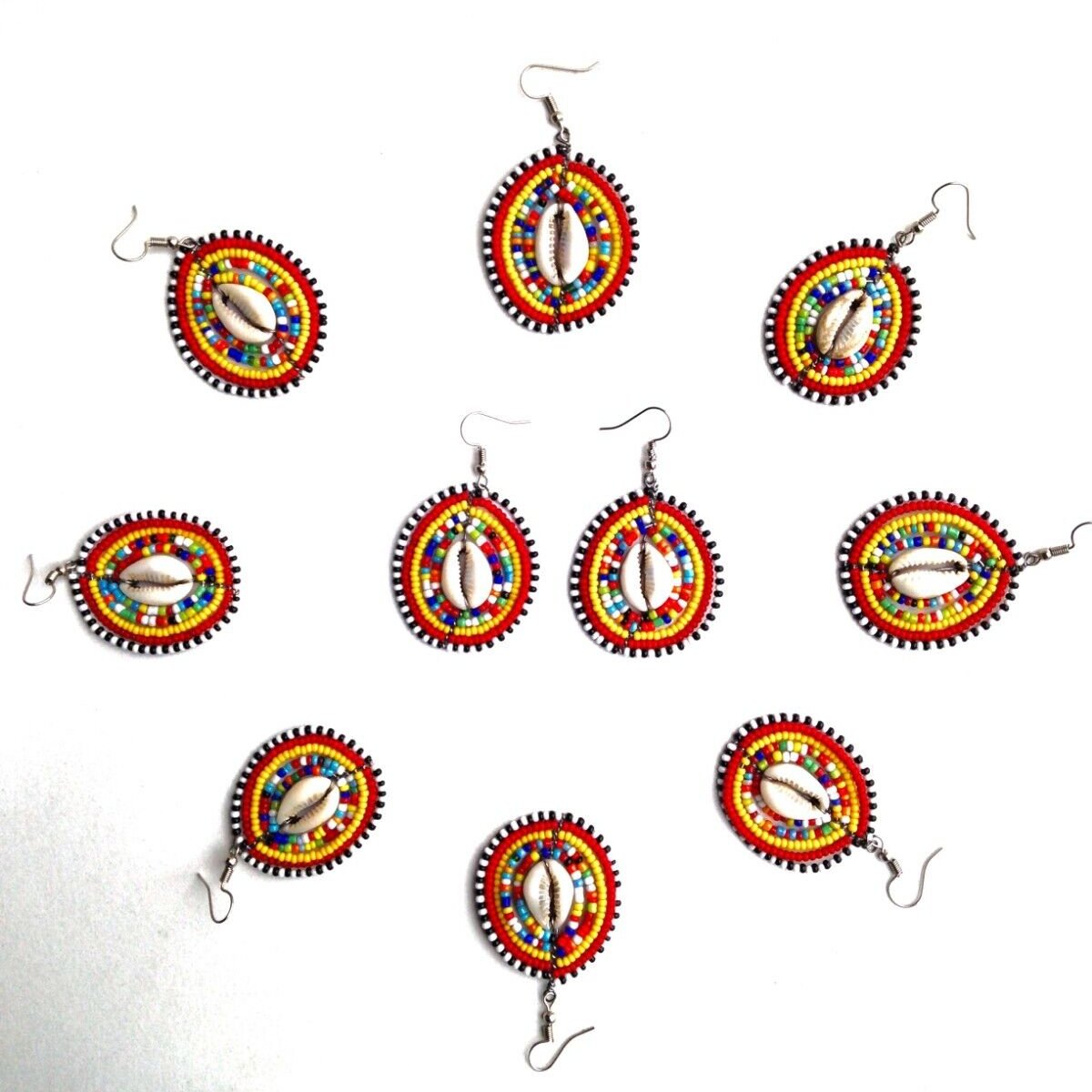 Set of 5 Earrings African Hand-Crafted Ethnic Jewelry Masai Glass Beads