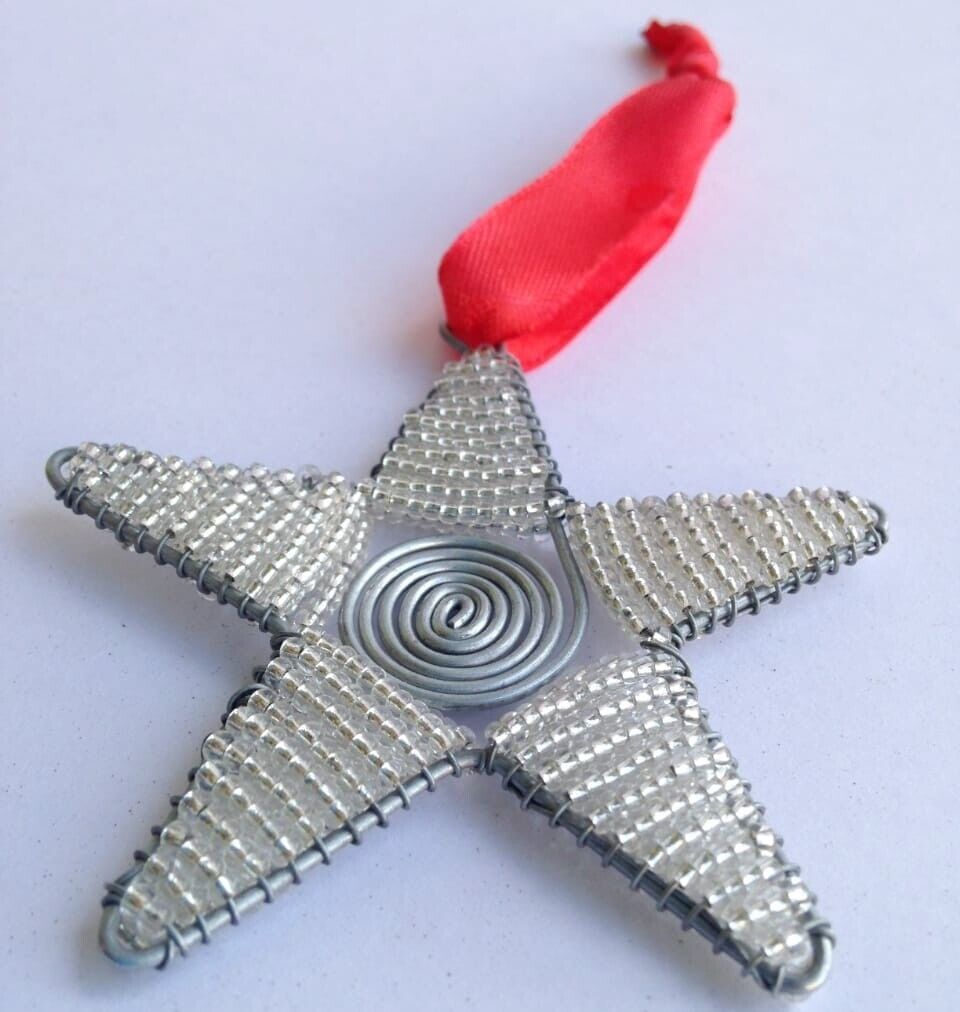 Christmas Ornaments Tree Hanging Decoration Star Silver Pendant-Iron Glass Beads