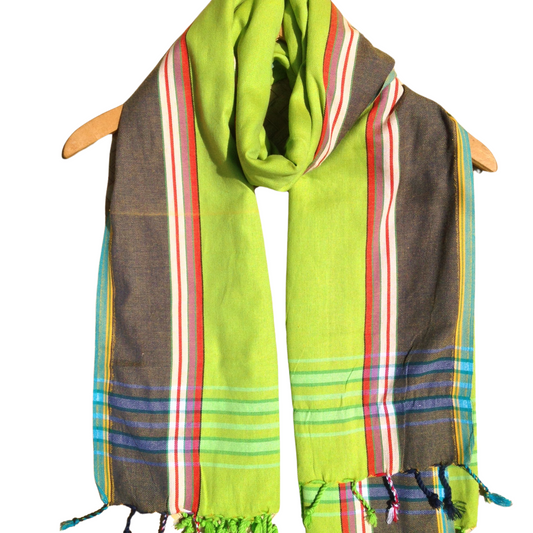 Kikoi Vibrant Gift 100% Cotton Ethnic Green Tassels Scarf Beach Wrap Kenyan Made