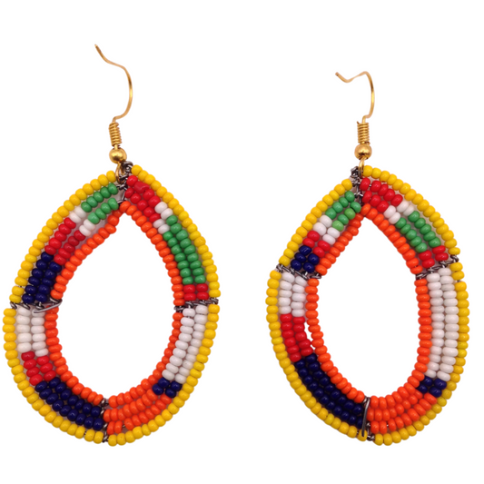 African Kenyan Hand-Crafted Ethnic Jewelry Colorful Masai Glass Beaded Earrings