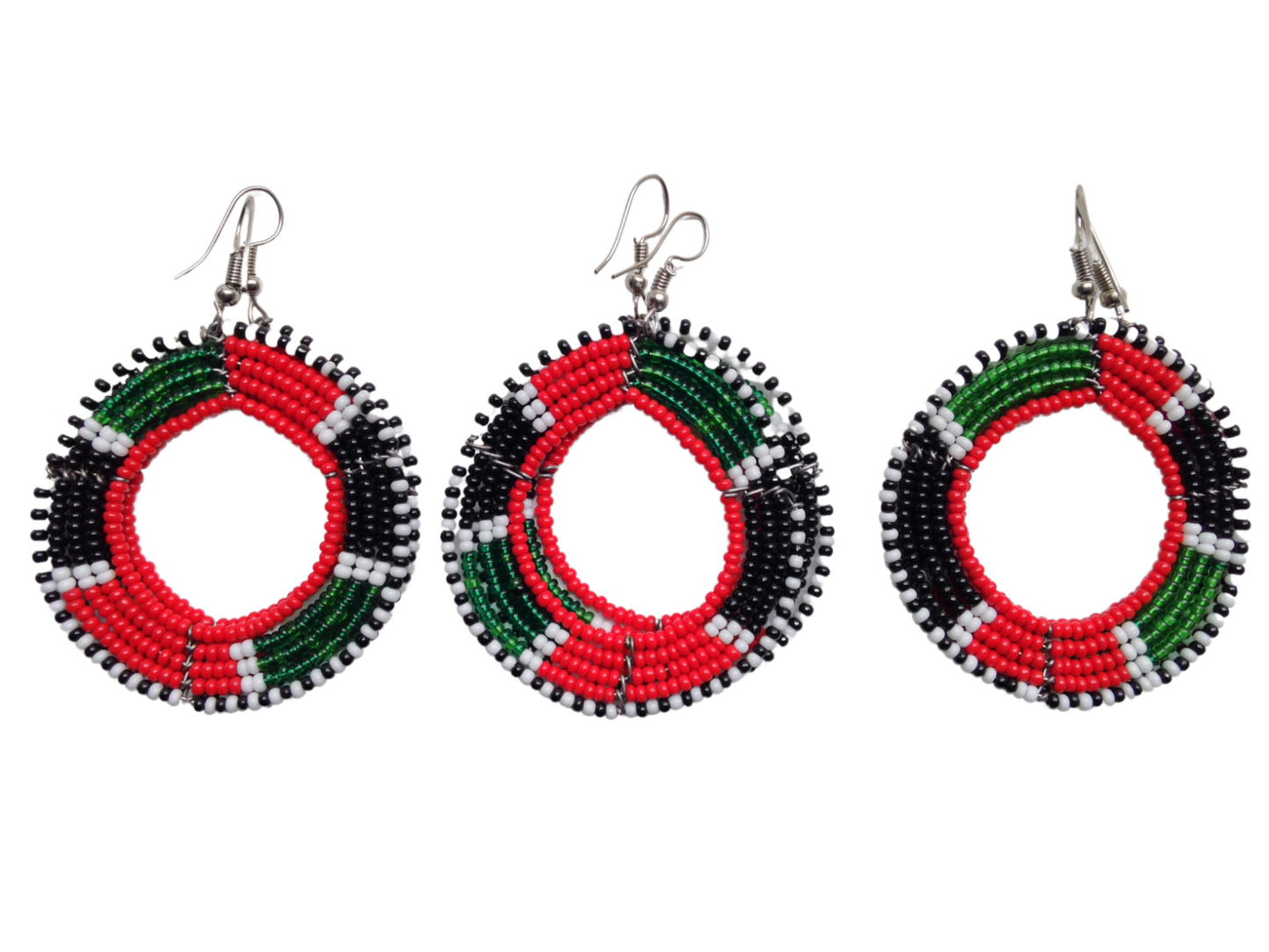 Set of 3 Earrings African Hand-Crafted Ethnic Jewelry Masai Beads Kenya Flag