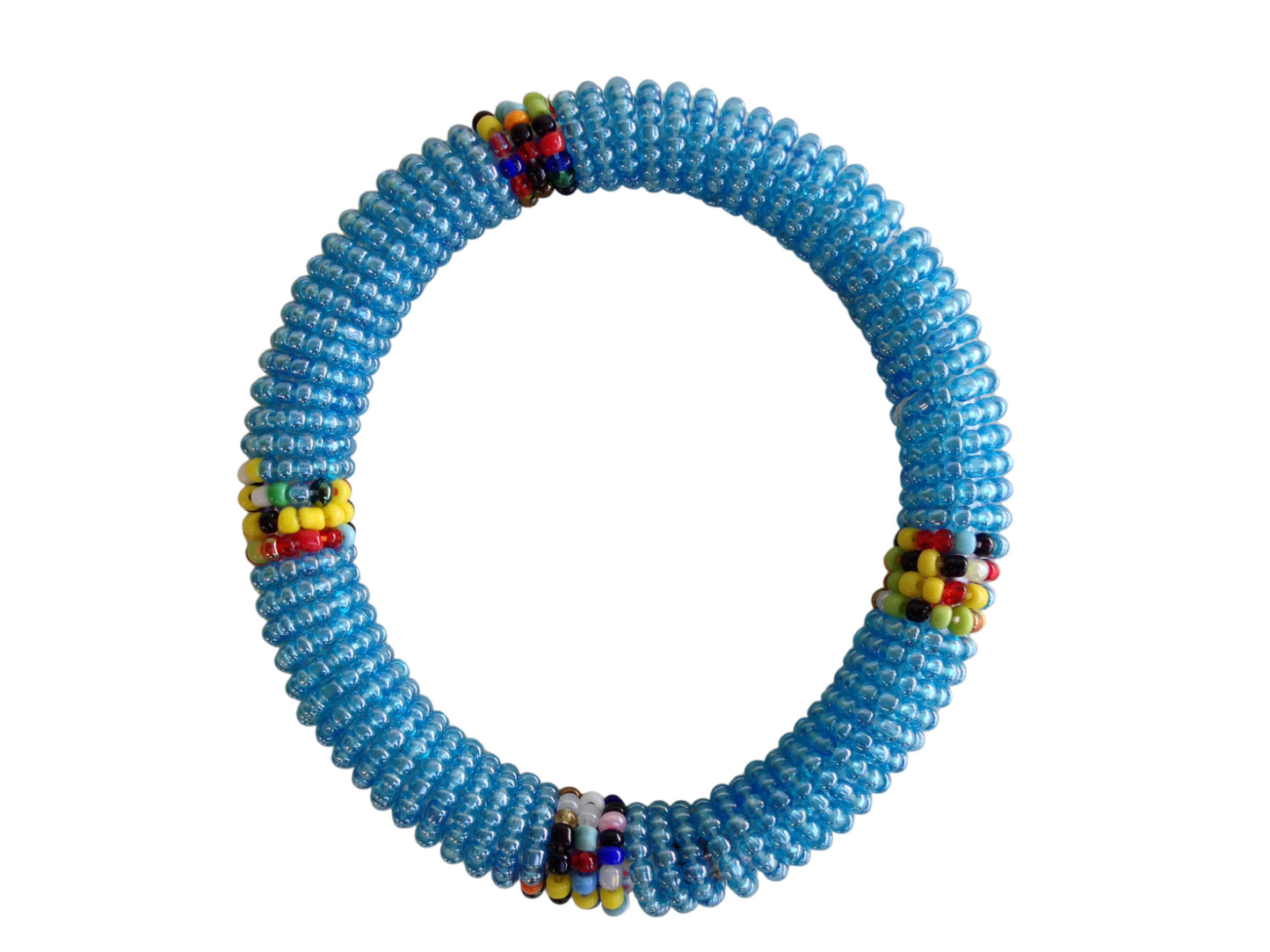 Set of Bracelet Choker Hand-Crafted Ethnic African Masai Jewelry Sky Blue