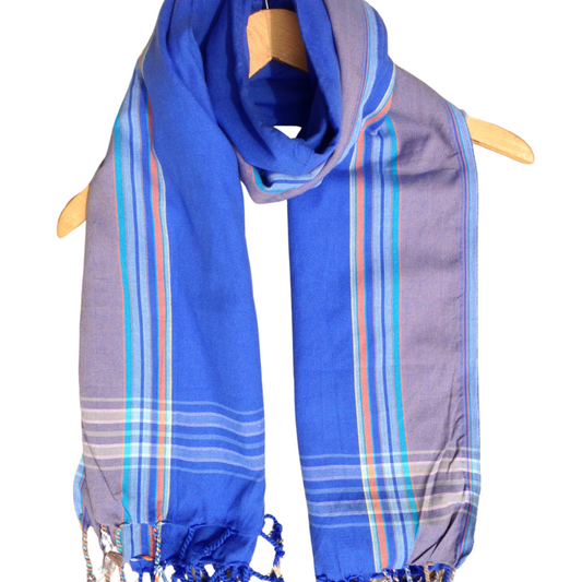 Kikoi Vibrant Gift 100% Cotton Ethnic Blue Tassels Scarf Beach Wrap Kenyan Made