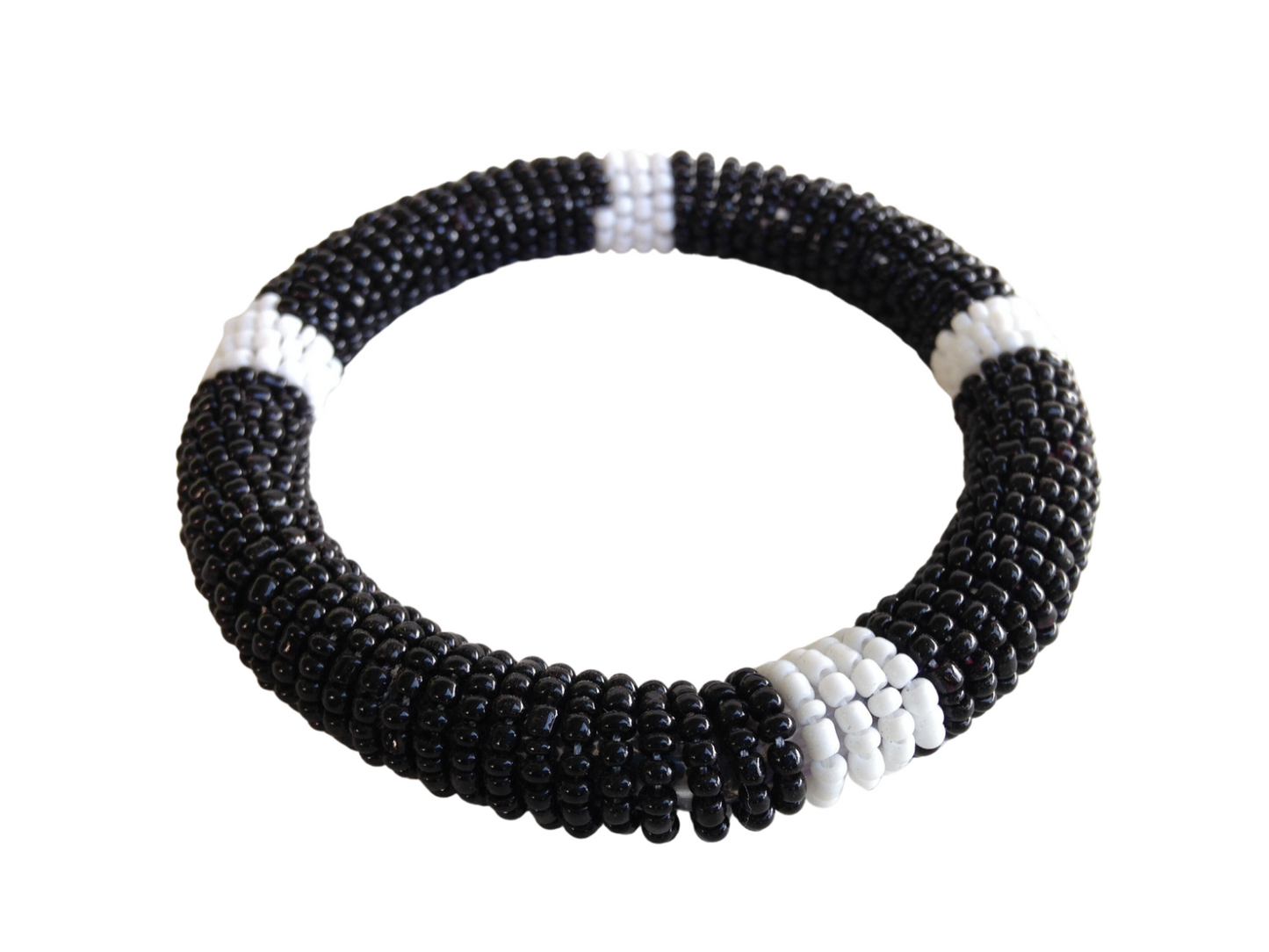 Set of Bracelet Choker Hand-Crafted Ethnic African Masai Jewelry Black/ White