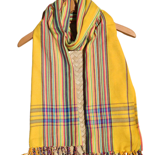 Kikoi Vibrant Gift 100% Cotton Ethnic Yellow Tassels Scarf Beach Wrap Kenya Made