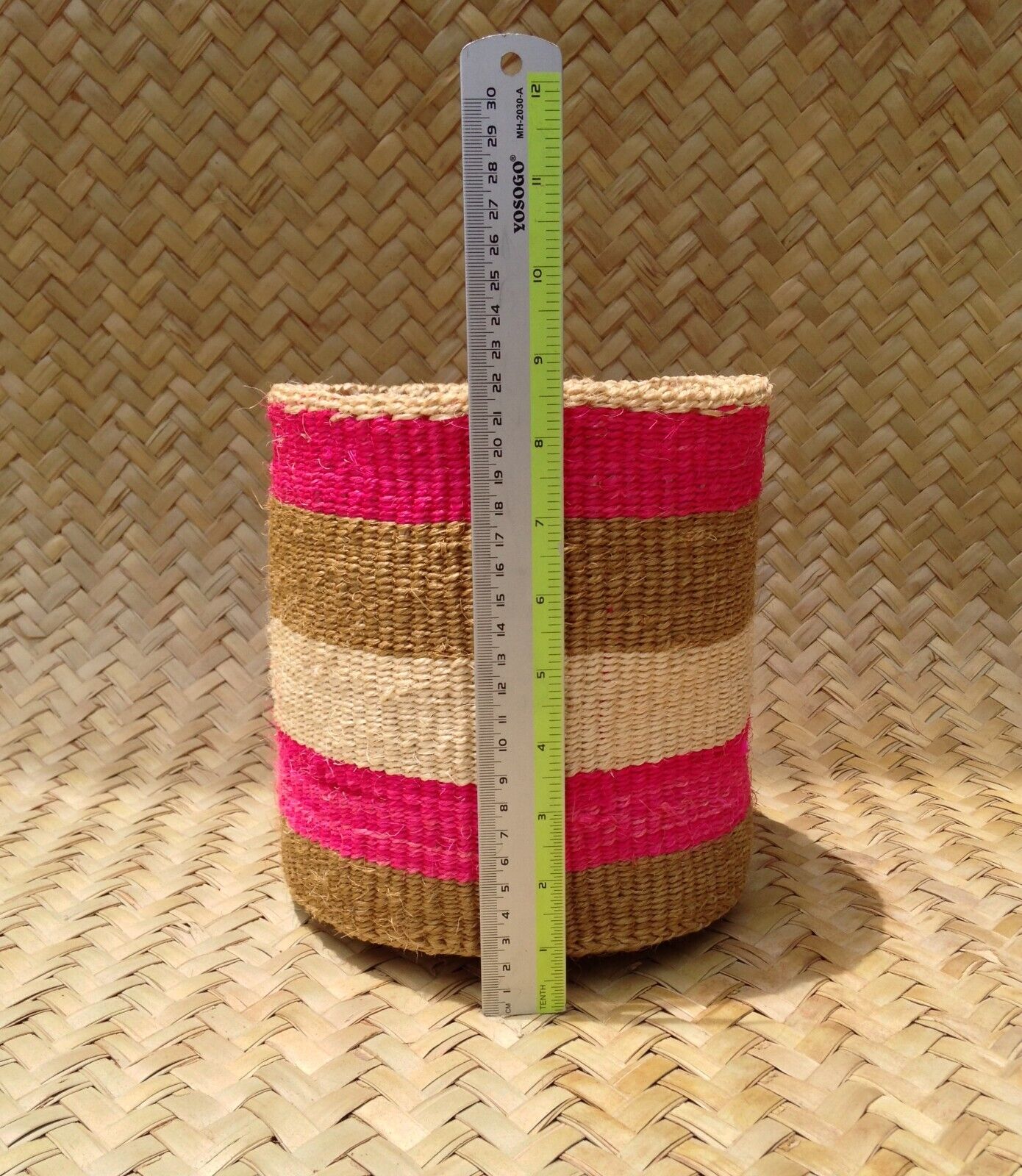 African Kiondo Basket Woven Sisal Storage Planter Kenyan Made Size 8 in /20.3 cm