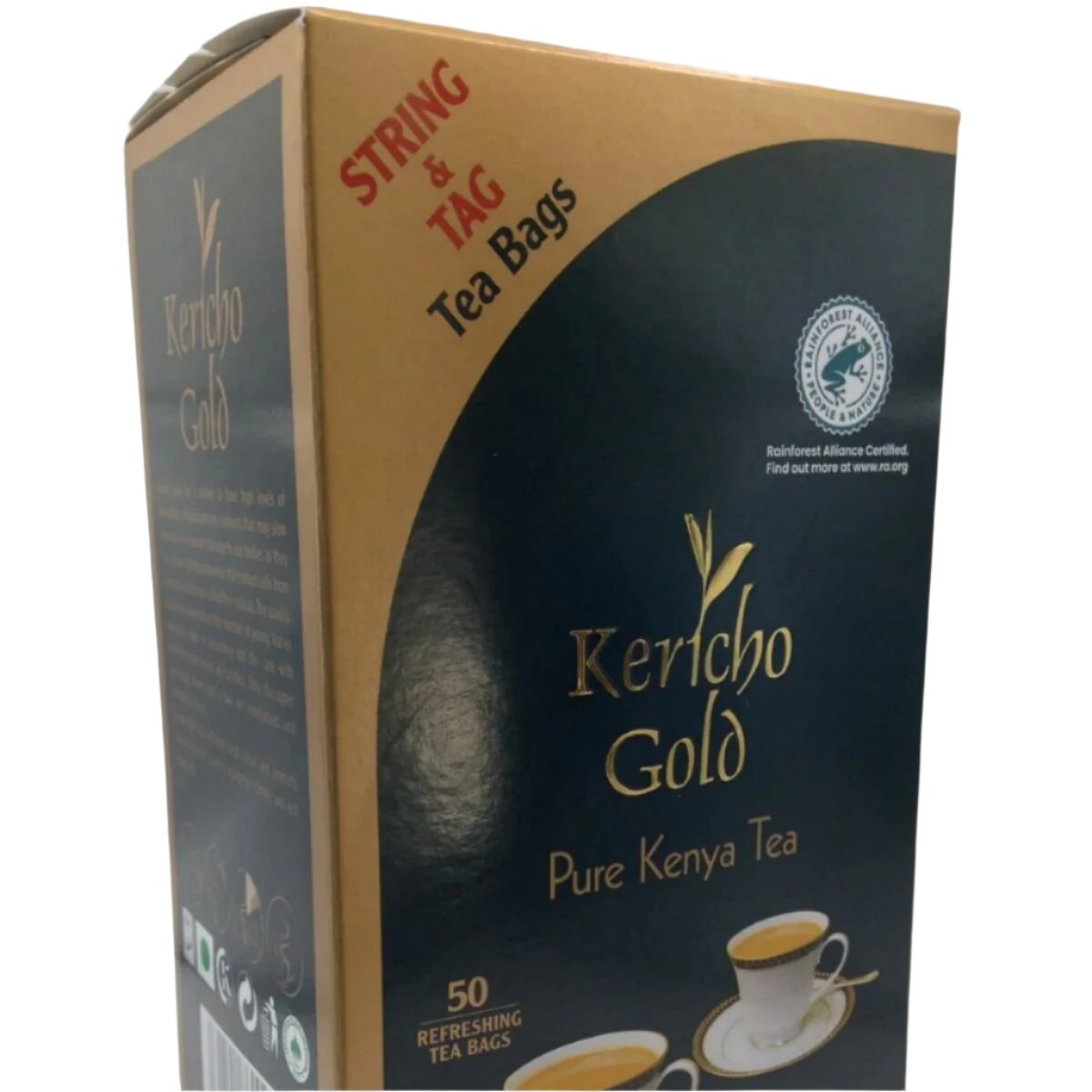 Kericho Gold Premium Black Pure Kenyan Tea Bags 50 Pieces String & Tag Fairtrade