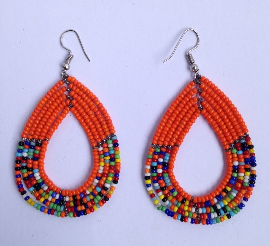 African Kenyan Hand-Crafted Ethnic Jewelry Colorful Masai Glass Beaded Earrings