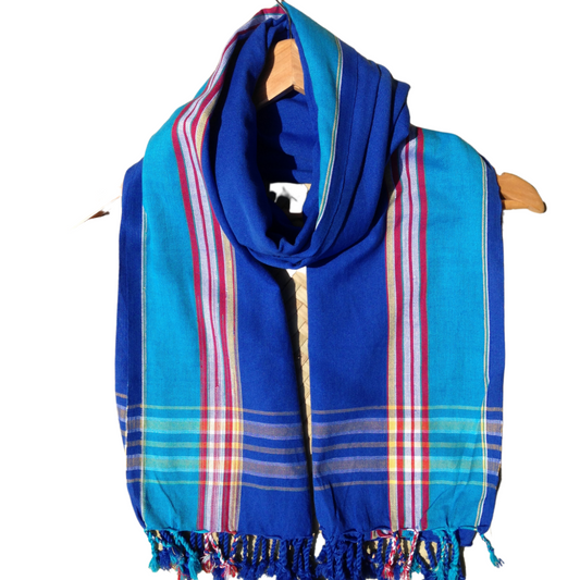 Kikoi Vibrant Gift 100% Cotton Ethnic Tassels Scarf Beach Wrap Kenya Made Blue