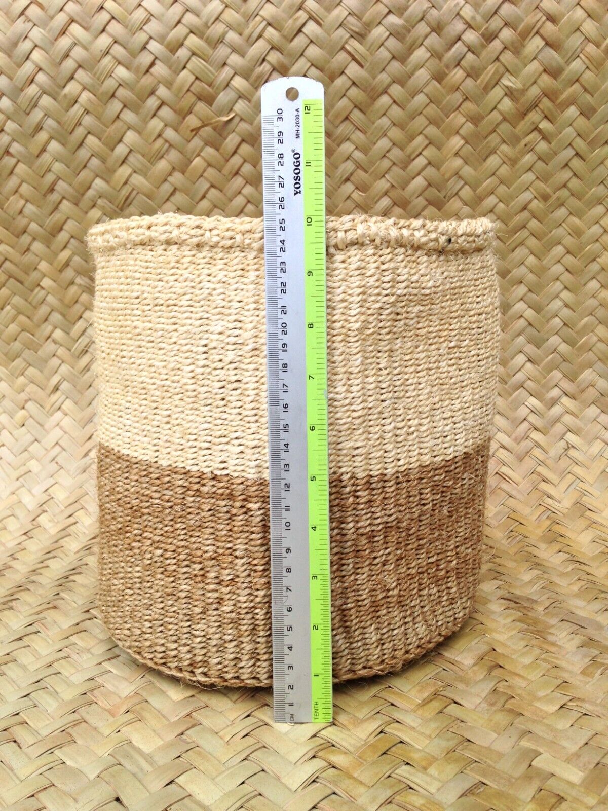 African Kiondo Basket Woven Sisal Storage Planter Kenyan Made 10.5 in/27cm Beige