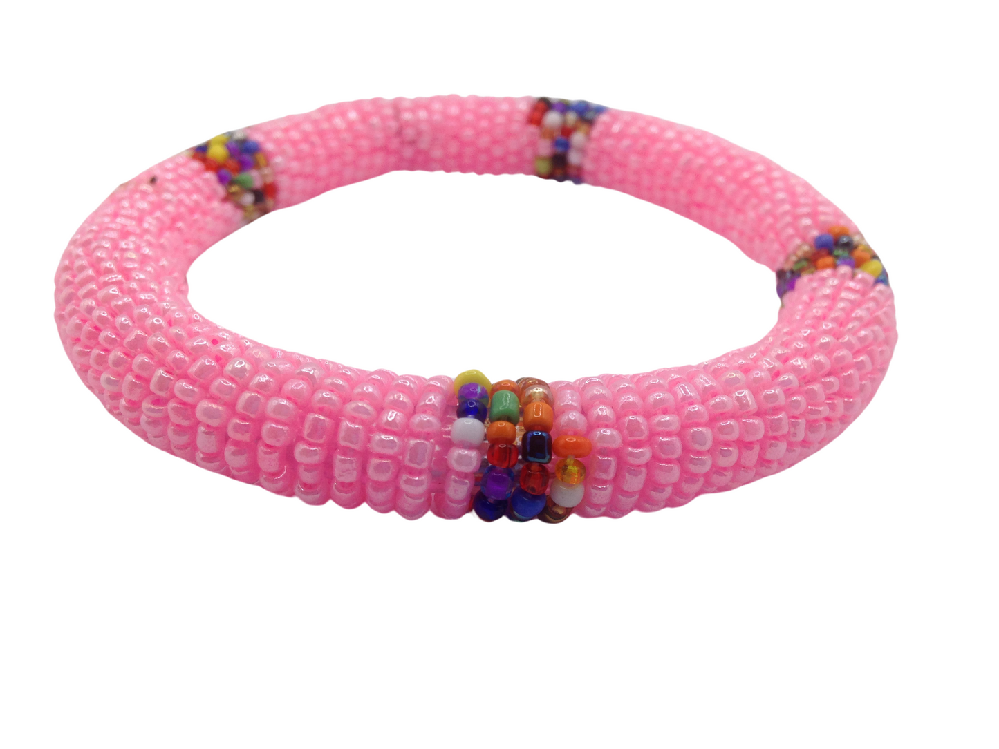 Wrist Band Bracelet Masai Beads  African Unisex One size Made in Kenya Pink