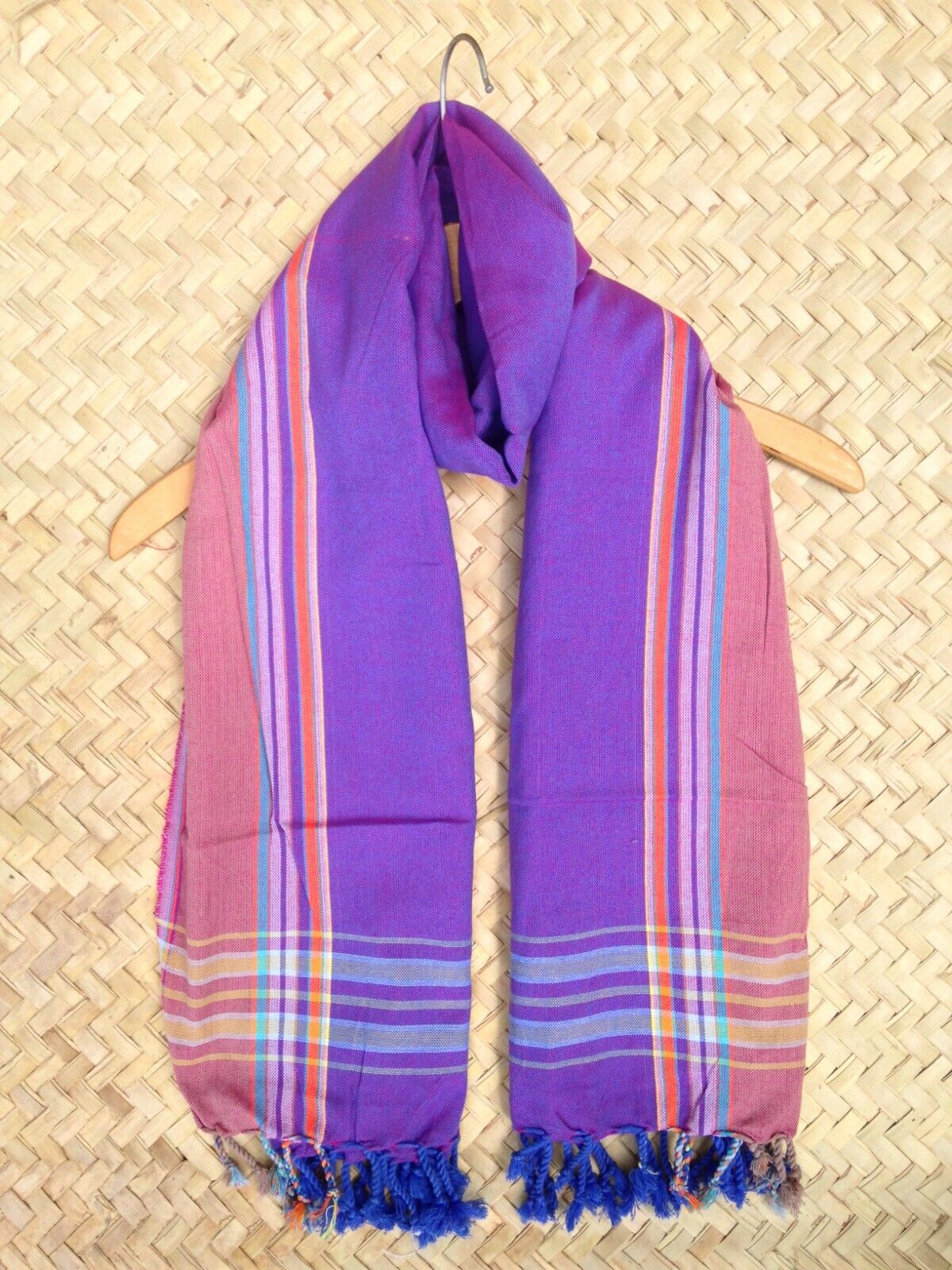 Kikoi Vibrant Gift 100% Cotton Ethnic Purple Tassels Scarf Beach Wrap Kenya Made