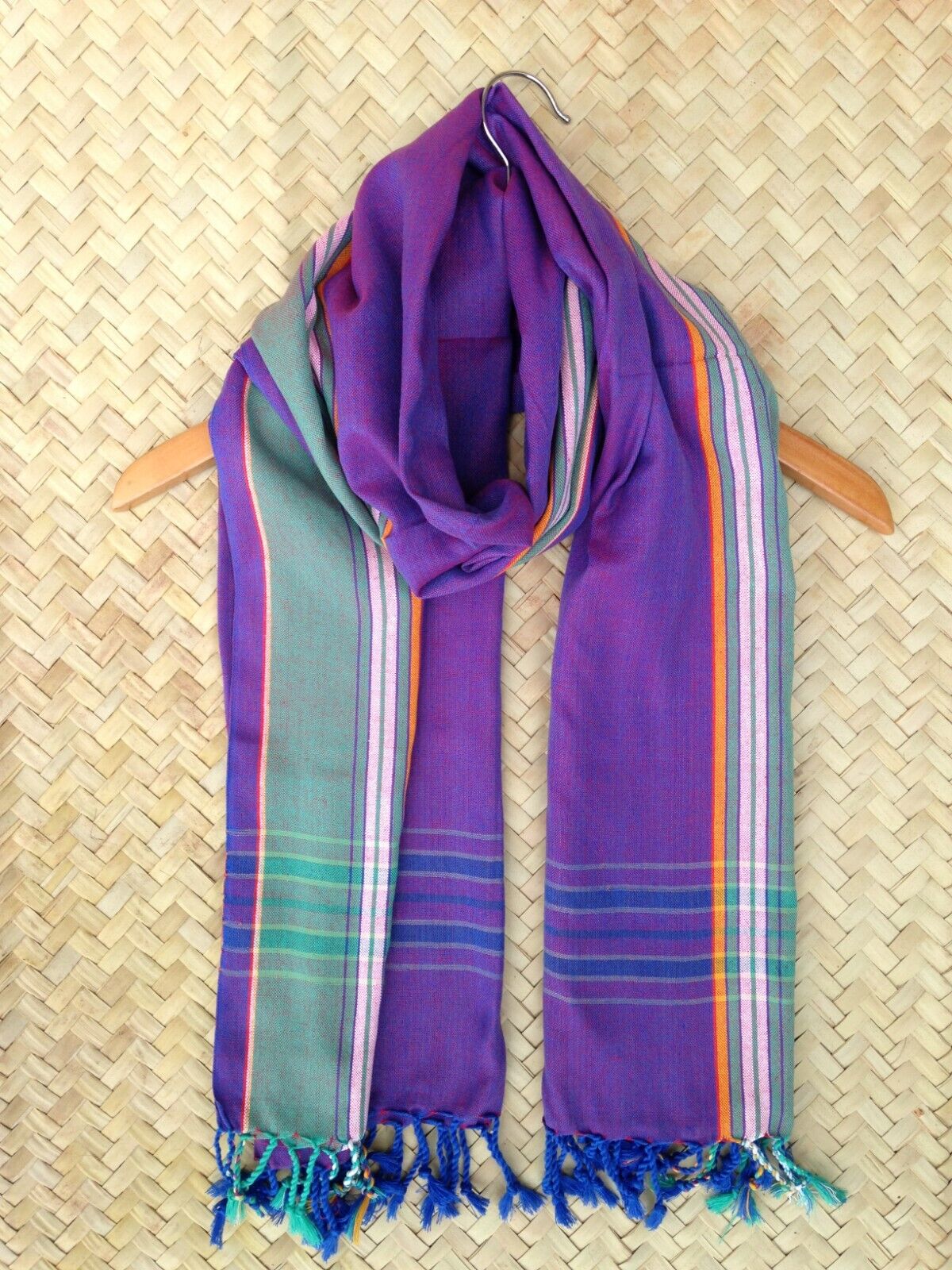 Kikoi Vibrant Gift 100% Cotton Ethnic Purple Tassels Scarf Beach Wrap Kenya Made