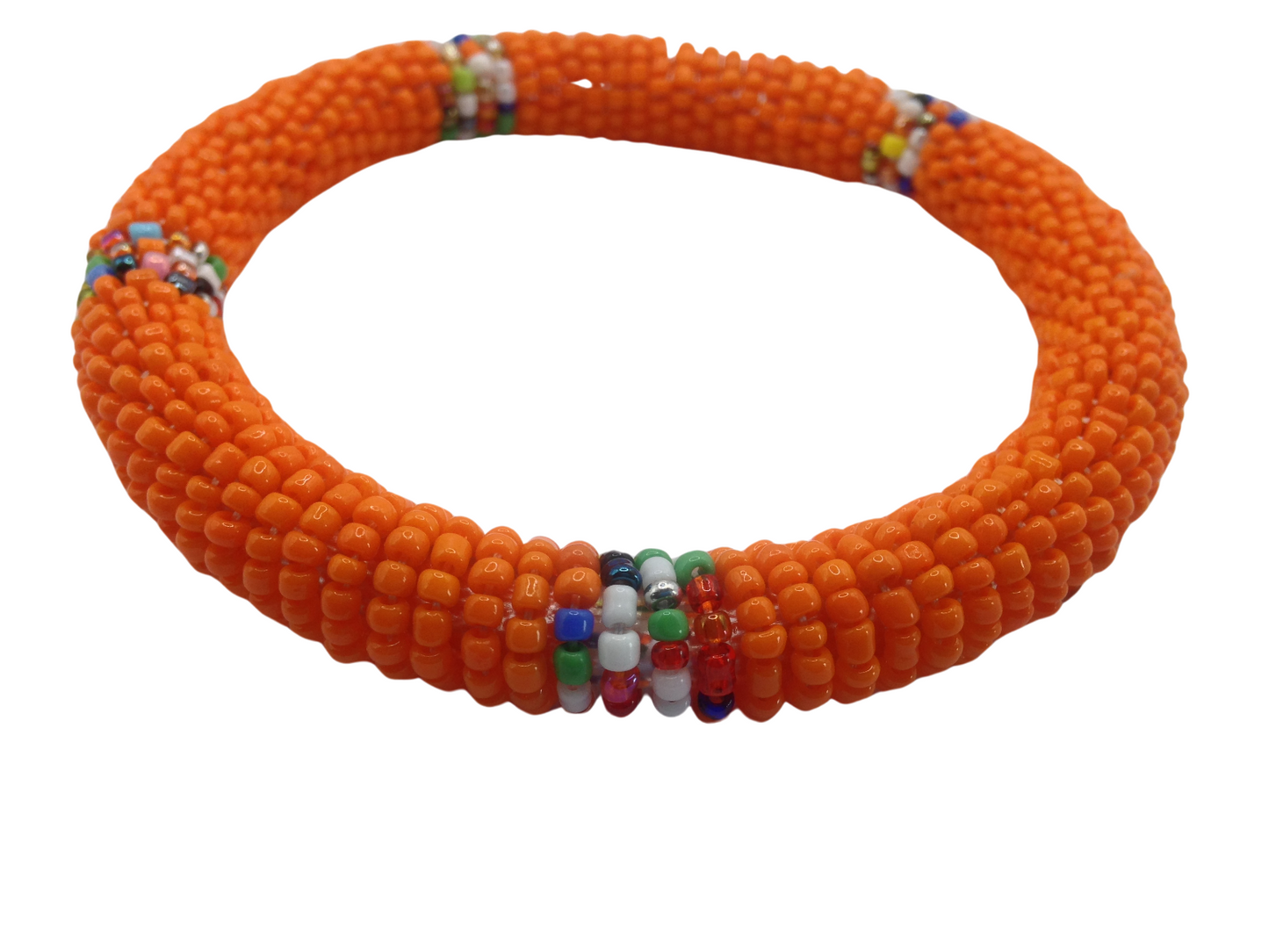 Wrist Band Bracelet Masai Beads African Unisex One Size Set Made in Kenya Orange