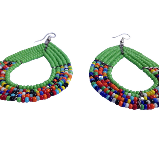 African Kenyan Hand-Crafted Ethnic Jewelry Colorful Masai Glass Beaded Earrings