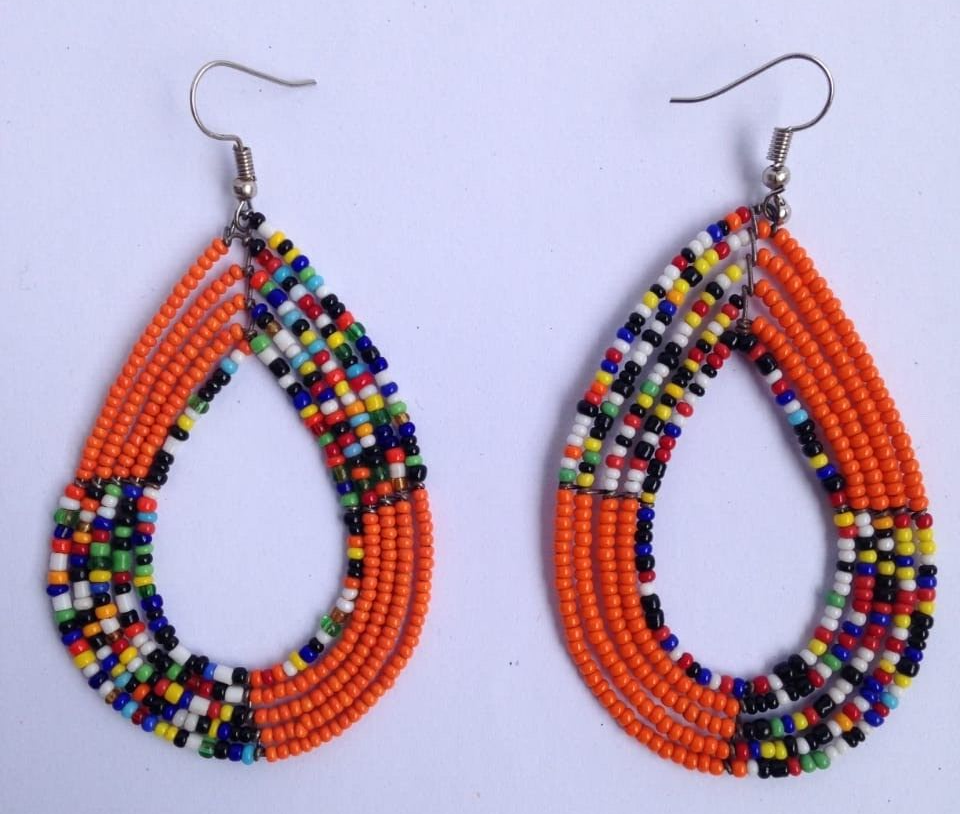 African Kenyan Hand-Crafted Ethnic Jewelry Colorful Masai Glass Beaded Earrings