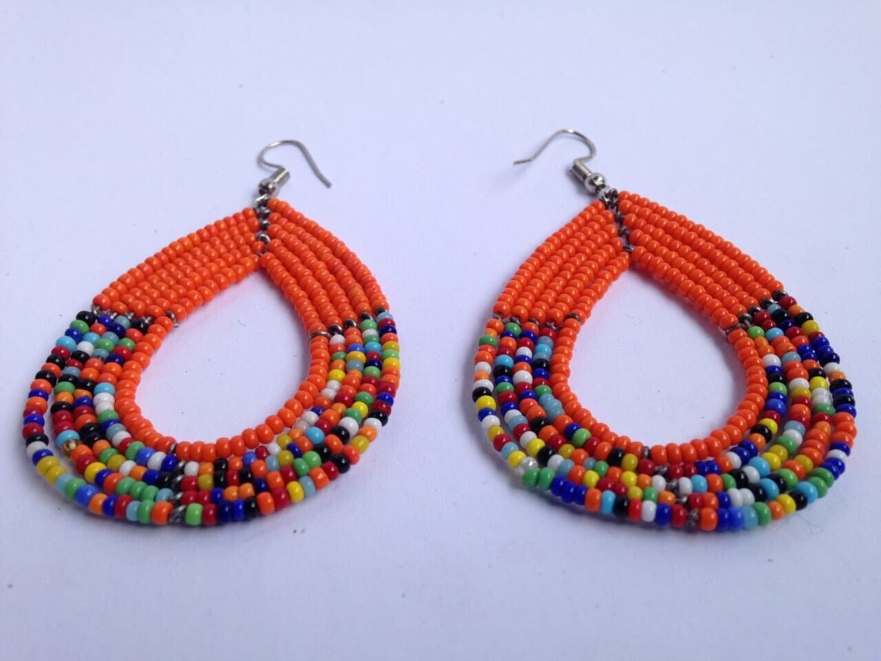 African Kenyan Hand-Crafted Ethnic Jewelry Colorful Masai Glass Beaded Earrings