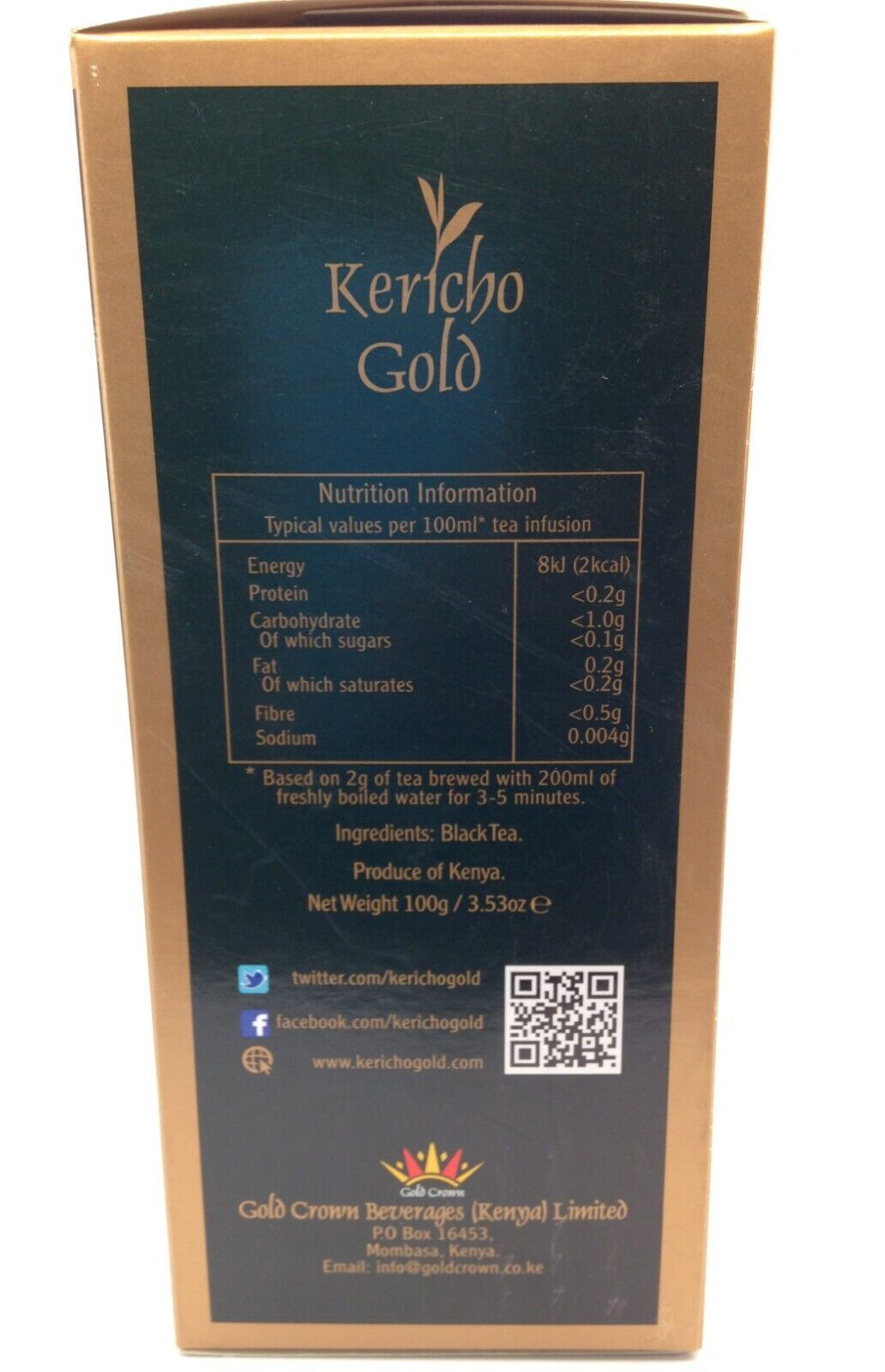 Kericho Gold Premium Black Pure Kenyan Tea Bags 50 Pieces String & Tag Fairtrade