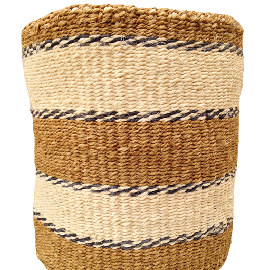 African Kiondo Basket Woven Sisal Storage Planter Kenyan Made 10.5 in/27cm Beige