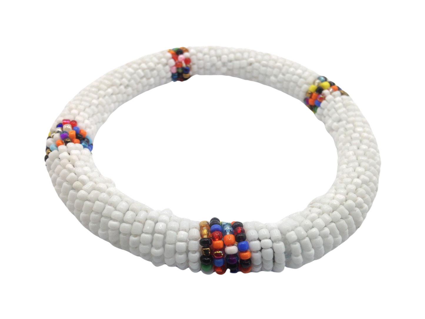 Wrist Band Bracelet Masai Beads African Unisex One size Set Made in Kenya White