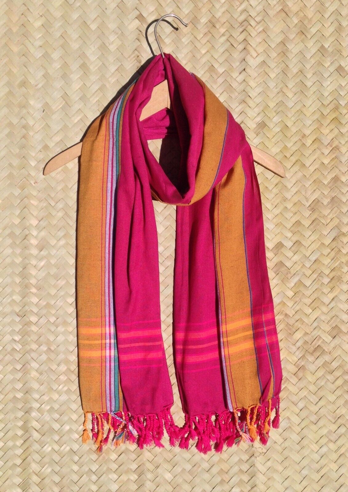 Kikoi Vibrant Gift 100% Cotton Ethnic Pink Tassels Scarf Beach Wrap Kenyan Made